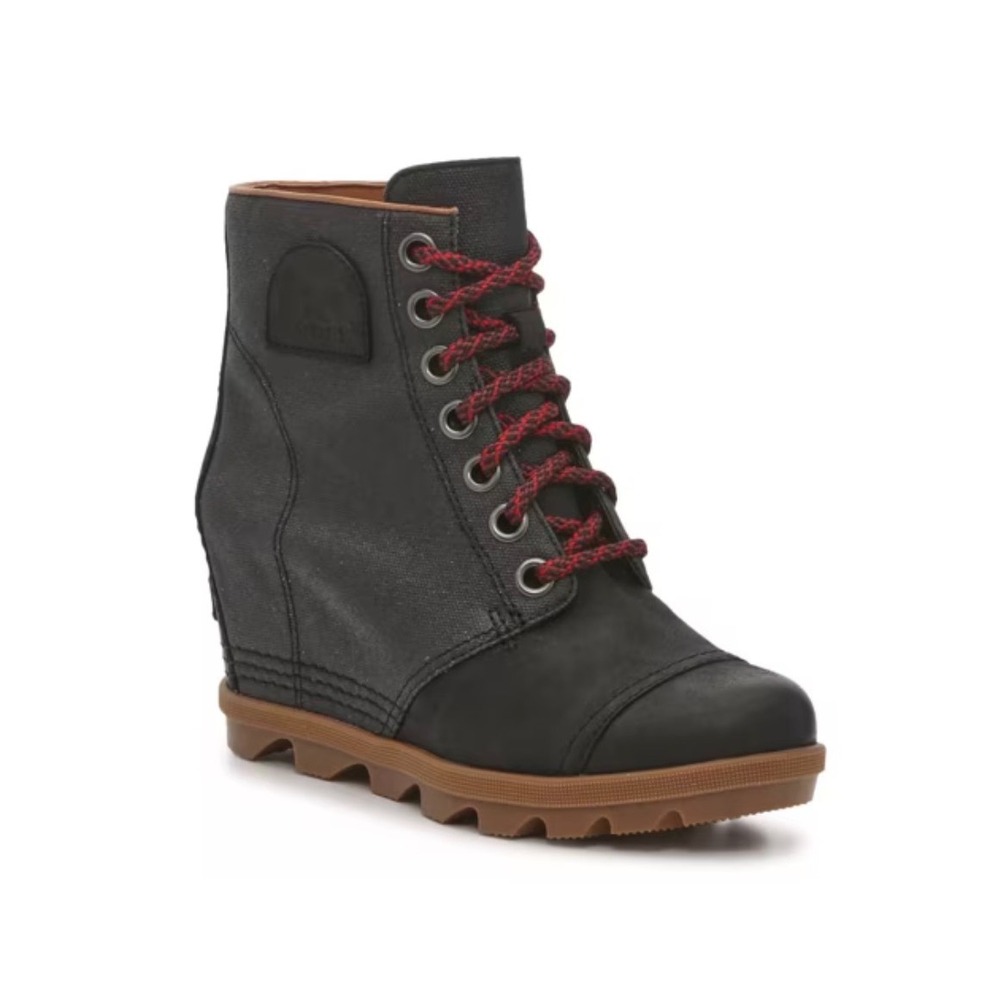 Sorel PDX Wedge Boots Women 6.5 Black Excellent LaceUp Canvas Leather Waterproof